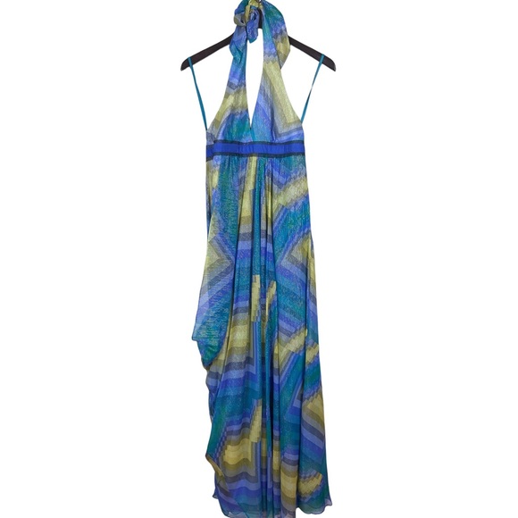 BCBGMaxAzria Silk Metallic Maxi Halter Dress New 10 - Picture 2 of 12